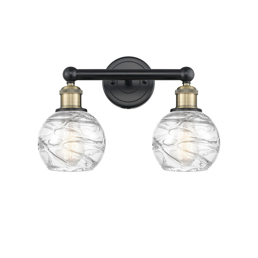 Innovations Athens Deco Swirl 15in 2-Light Bath Vanity Light | Industrial Black Antique Brass and Clear Glass | Bathroom | Model 616-2W-BAB-G1213-6CL