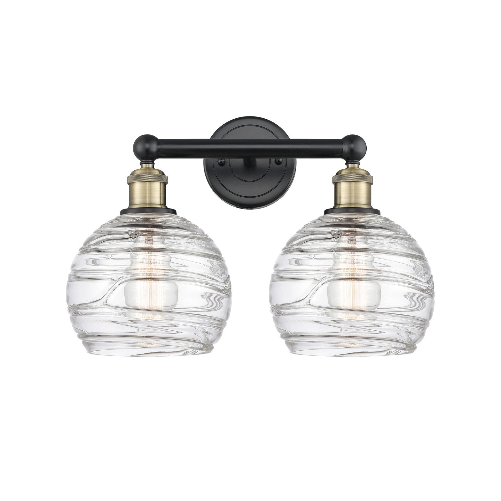 Innovations Athens Deco Swirl 17in 2-Light Bath Vanity | Industrial Black Antique Brass Steel and Clear Glass | Bathroom & | Model 616-2W-BAB-G1213-8CL