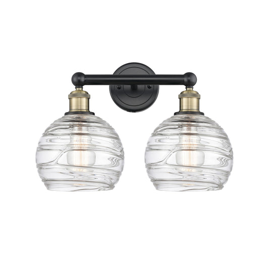 Innovations Athens Deco Swirl 17in 2-Light Bath Vanity | Industrial Black Antique Brass Steel and Clear Glass | Bathroom & | Model 616-2W-BAB-G1213-8CL