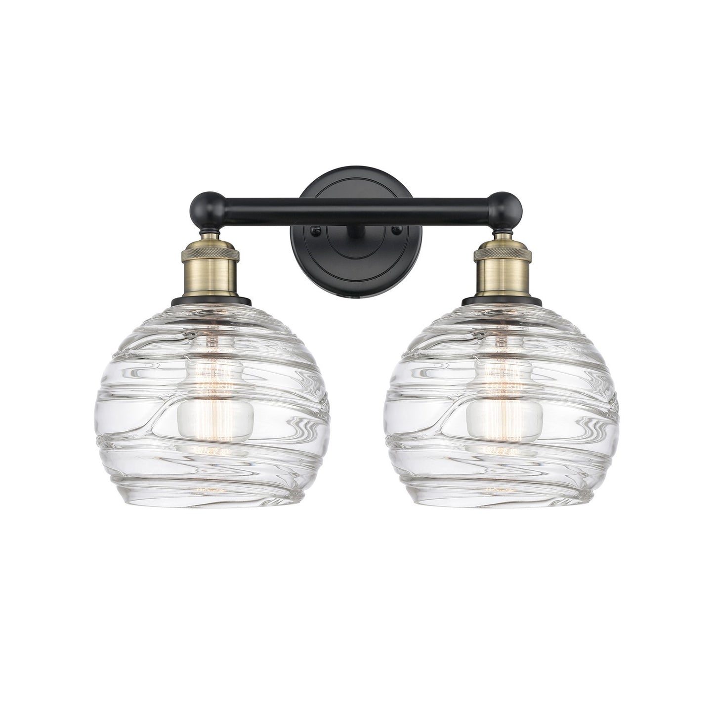 Innovations Athens Deco Swirl 17in 2-Light Bath Vanity | Industrial Black Antique Brass Steel and Clear Glass | Bathroom & | Model 616-2W-BAB-G1213-8CL