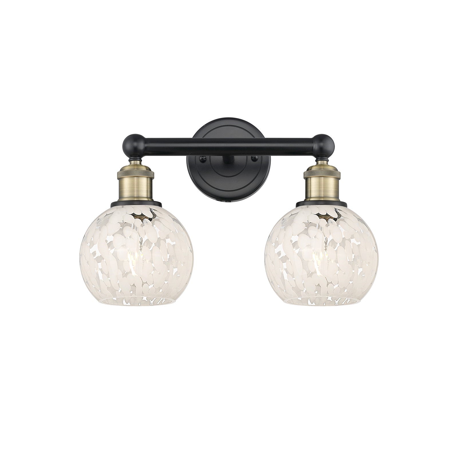 Innovations White Mouchette 15in 2-Light Bath Vanity Light | Industrial Black Antique Brass and White Glass | Kitchen & | Model 616-2W-BAB-G1216-6WM