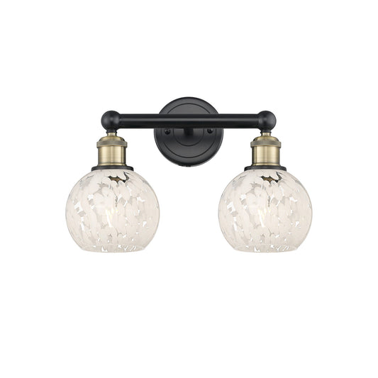 Innovations White Mouchette 15in 2-Light Bath Vanity Light | Industrial Black Antique Brass and White Glass | Kitchen & | Model 616-2W-BAB-G1216-6WM