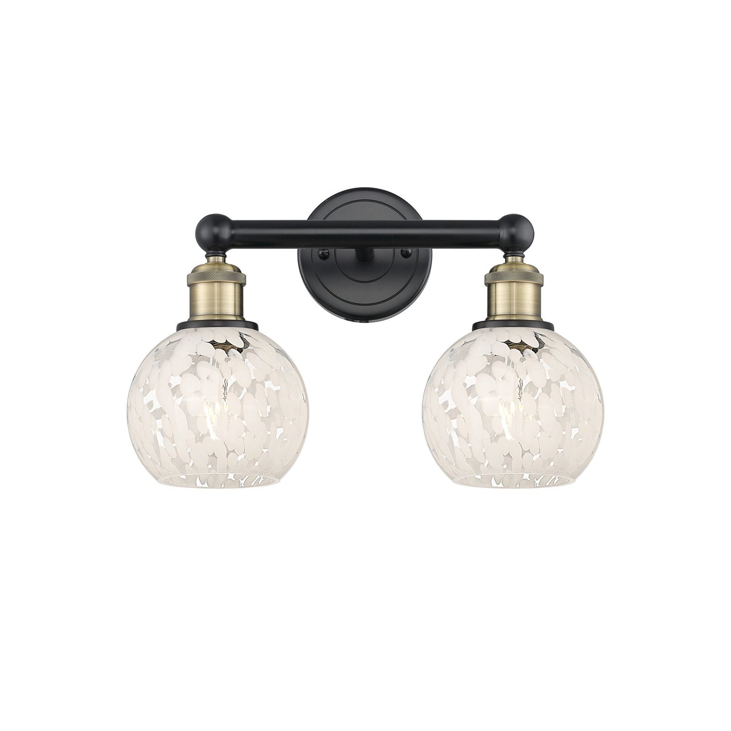 Innovations White Mouchette 15in 2-Light Bath Vanity Light | Industrial Black Antique Brass and White Glass | Kitchen & | Model 616-2W-BAB-G1216-6WM