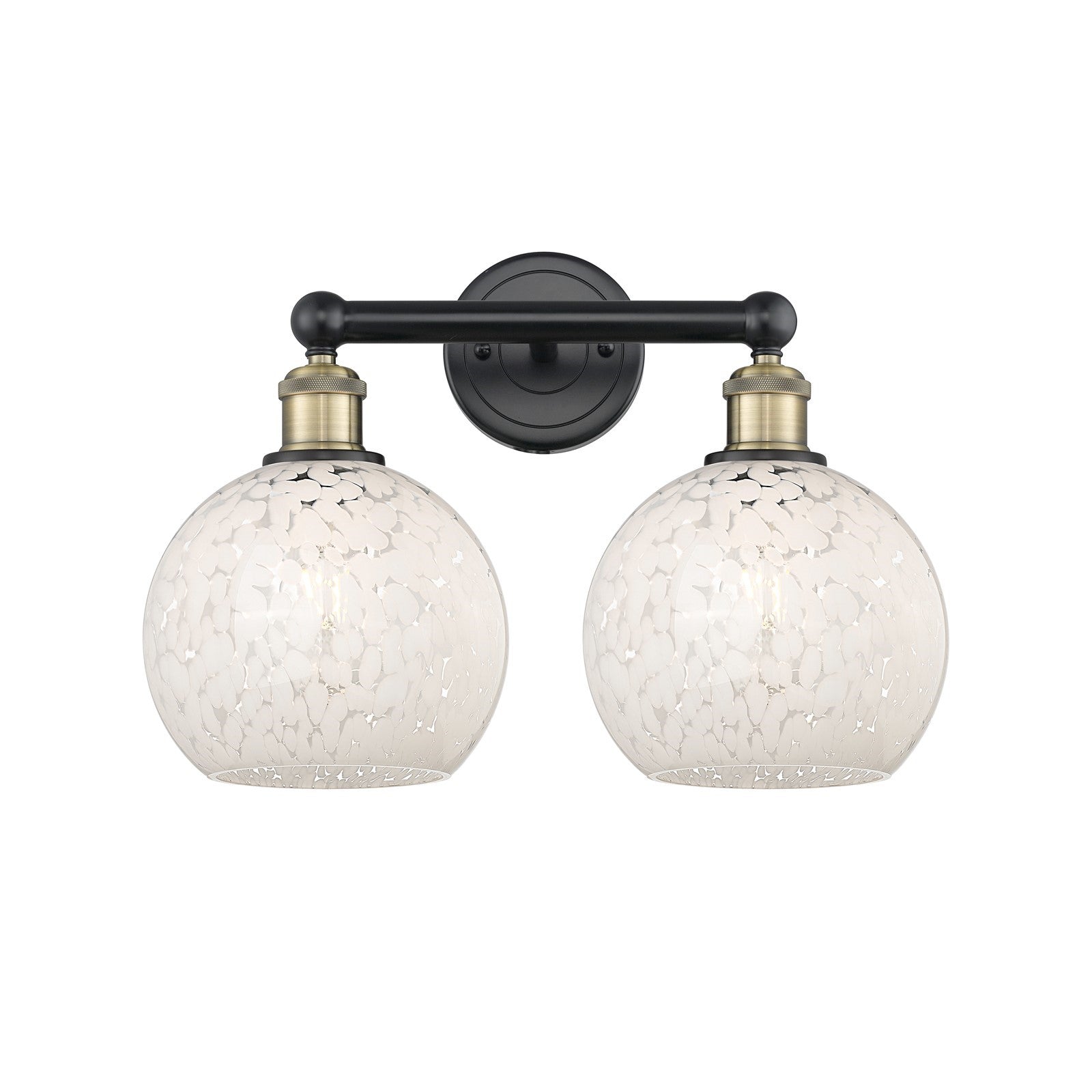 Innovations White Mouchette 17in 2-Light Bath Vanity Light | Art Nouveau Black Antique Brass and White Glass | Bathroom | Model 616-2W-BAB-G1216-8WM