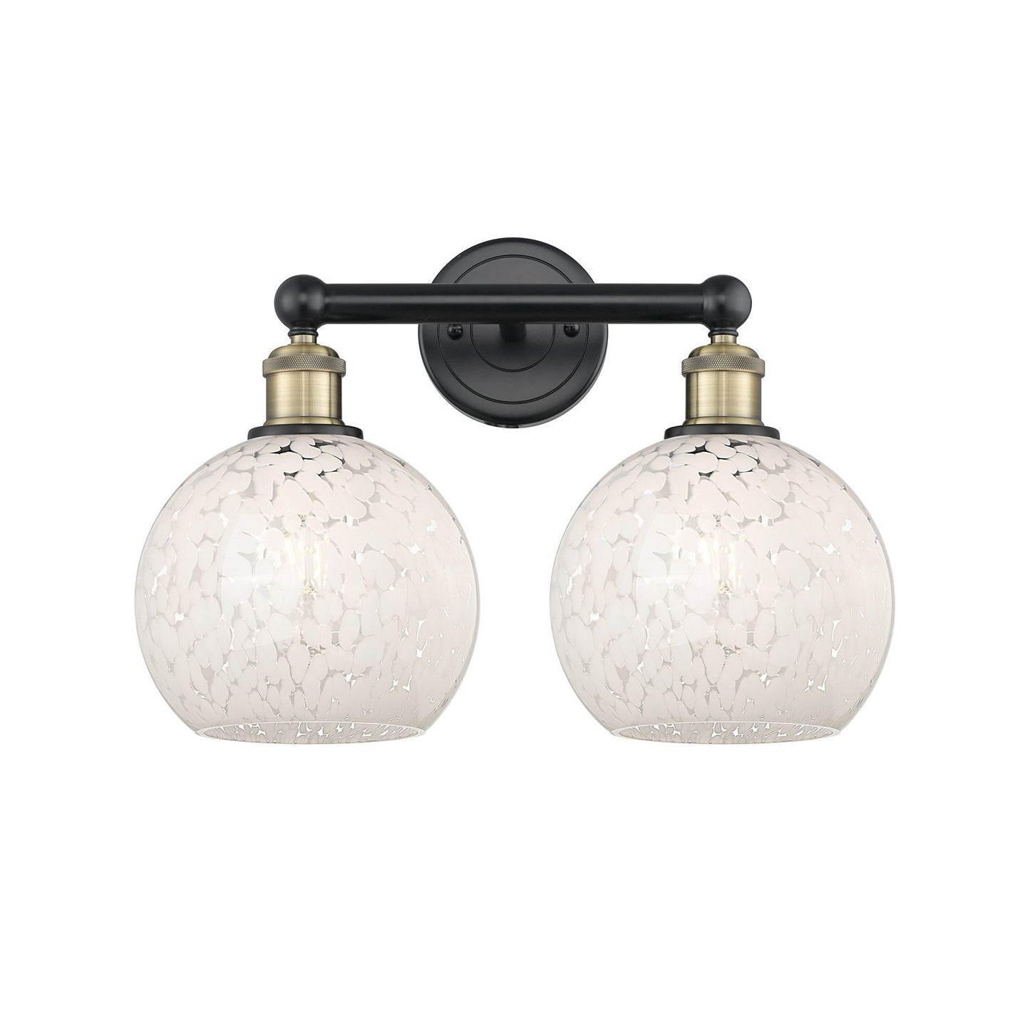 Innovations White Mouchette 17in 2-Light Bath Vanity Light | Art Nouveau Black Antique Brass and White Glass | Bathroom | Model 616-2W-BAB-G1216-8WM