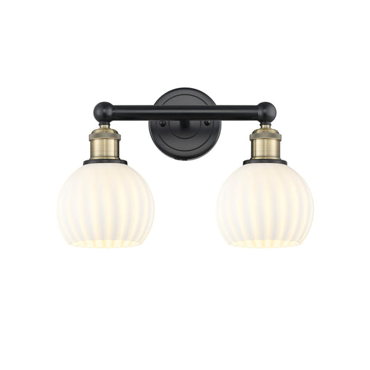Innovations White Venetian 15in 2-Light Bath Vanity | Art Nouveau Modern Black Antique Brass and White Venetian Glass | Model 616-2W-BAB-G1217-6WV