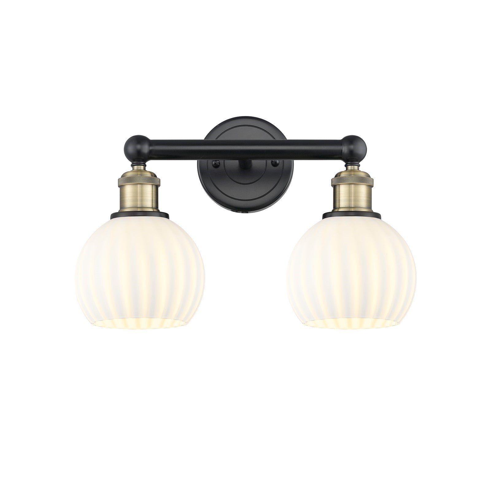 Innovations White Venetian 15in 2-Light Bath Vanity | Art Nouveau Modern Black Antique Brass and White Venetian Glass | Model 616-2W-BAB-G1217-6WV