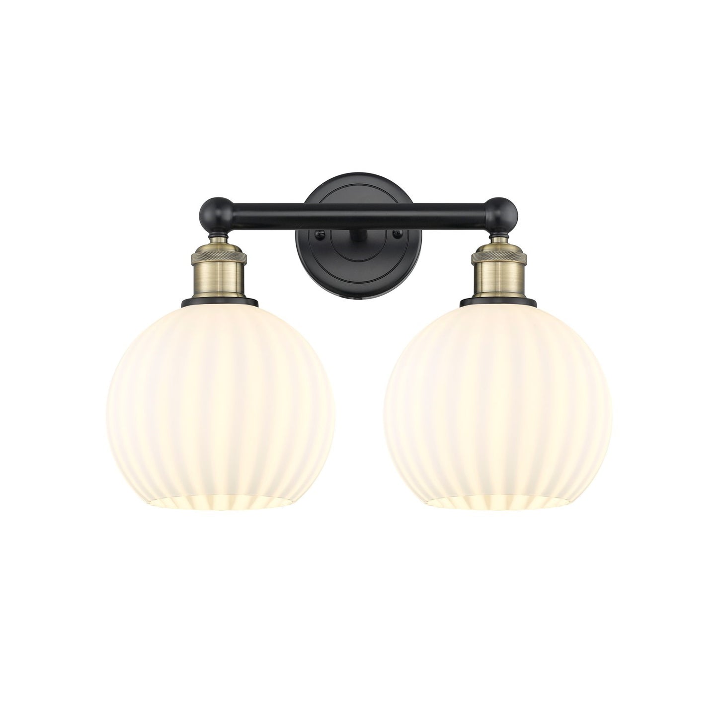 Innovations Lighting White Venetian 17in 2-Light Bath Vanity Light | Art Nouveau Modern Black Antique Brass and White | Model 616-2W-BAB-G1217-8WV