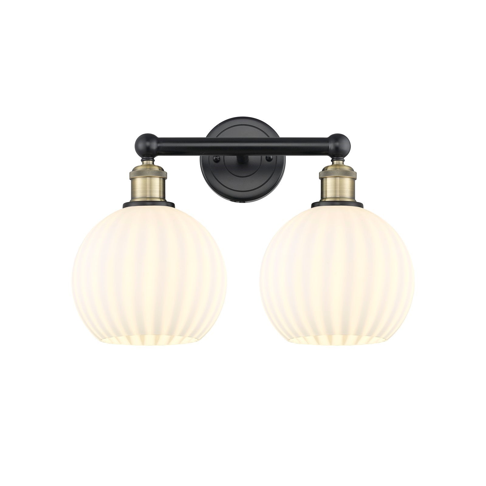 Innovations Lighting White Venetian 17in 2-Light Bath Vanity Light | Art Nouveau Modern Black Antique Brass and White | Model 616-2W-BAB-G1217-8WV