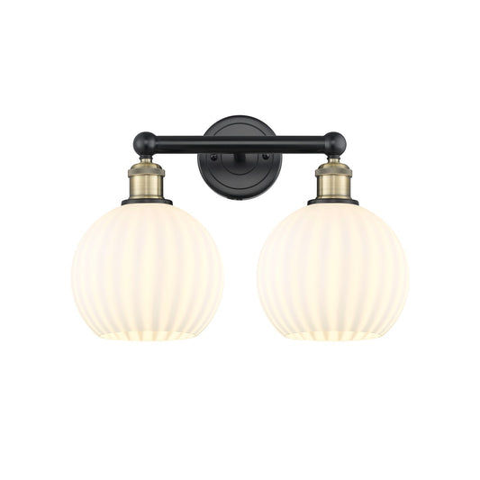 Innovations Lighting White Venetian 17in 2-Light Bath Vanity Light | Art Nouveau Modern Black Antique Brass and White | Model 616-2W-BAB-G1217-8WV