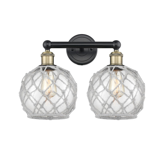 Innovations Farmhouse Rope 17in 2-Light Bath Vanity | Industrial Black Antique Brass Steel and Clear Glass with White Rope | Model 616-2W-BAB-G122-8RW