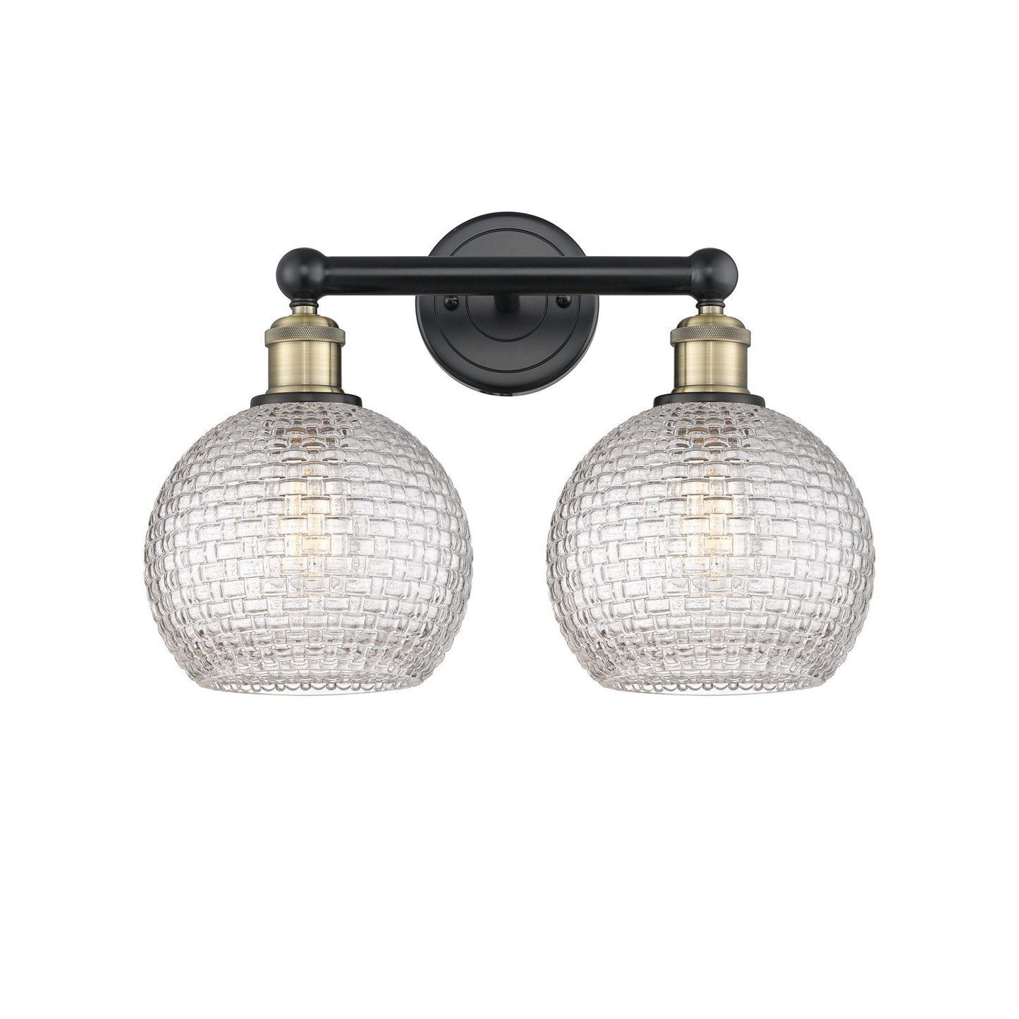 Innovations Athens 17in 2-Light Bath Vanity Light | Modern Farmhouse Black Antique Brass and Clear Basket Weave Glass | Model 616-2W-BAB-G122C-8CL