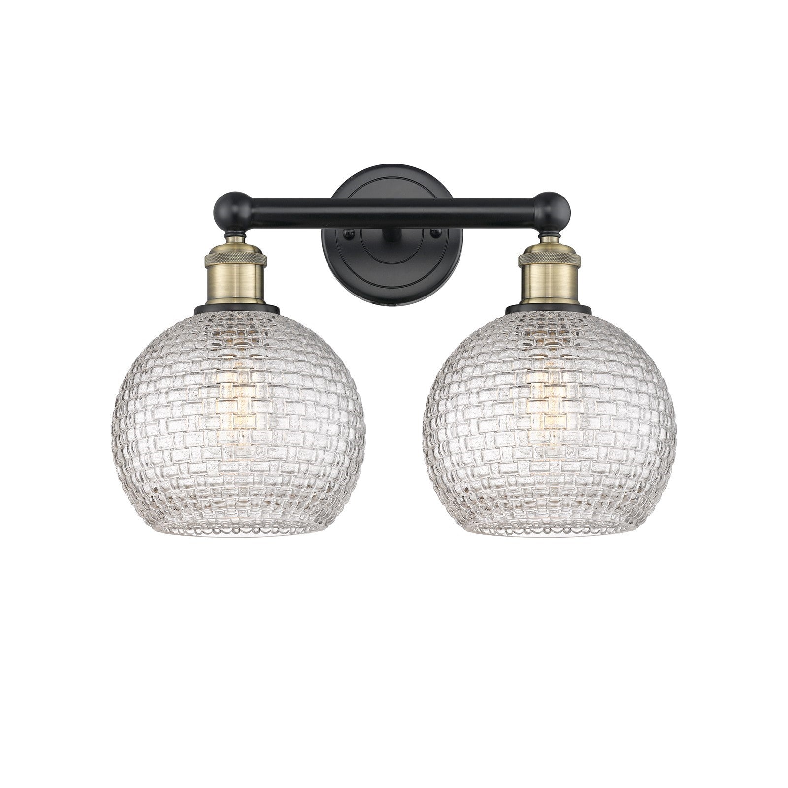 Innovations Athens 17in 2-Light Bath Vanity Light | Modern Farmhouse Black Antique Brass and Clear Basket Weave Glass | Model 616-2W-BAB-G122C-8CL