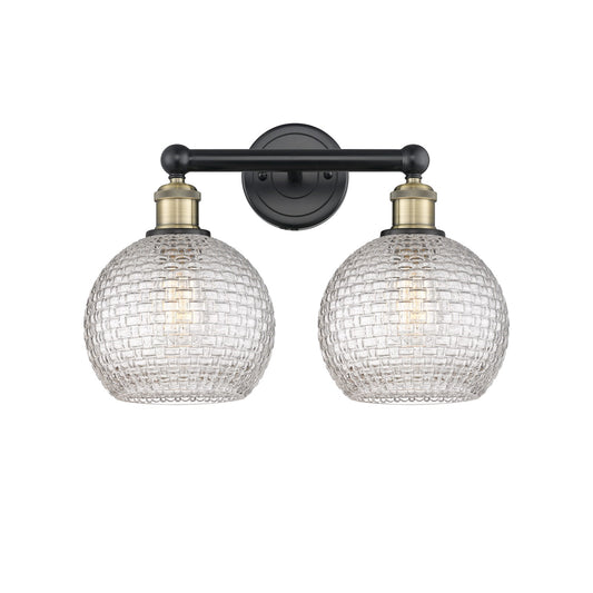 Innovations Athens 17in 2-Light Bath Vanity Light | Modern Farmhouse Black Antique Brass and Clear Basket Weave Glass | Model 616-2W-BAB-G122C-8CL