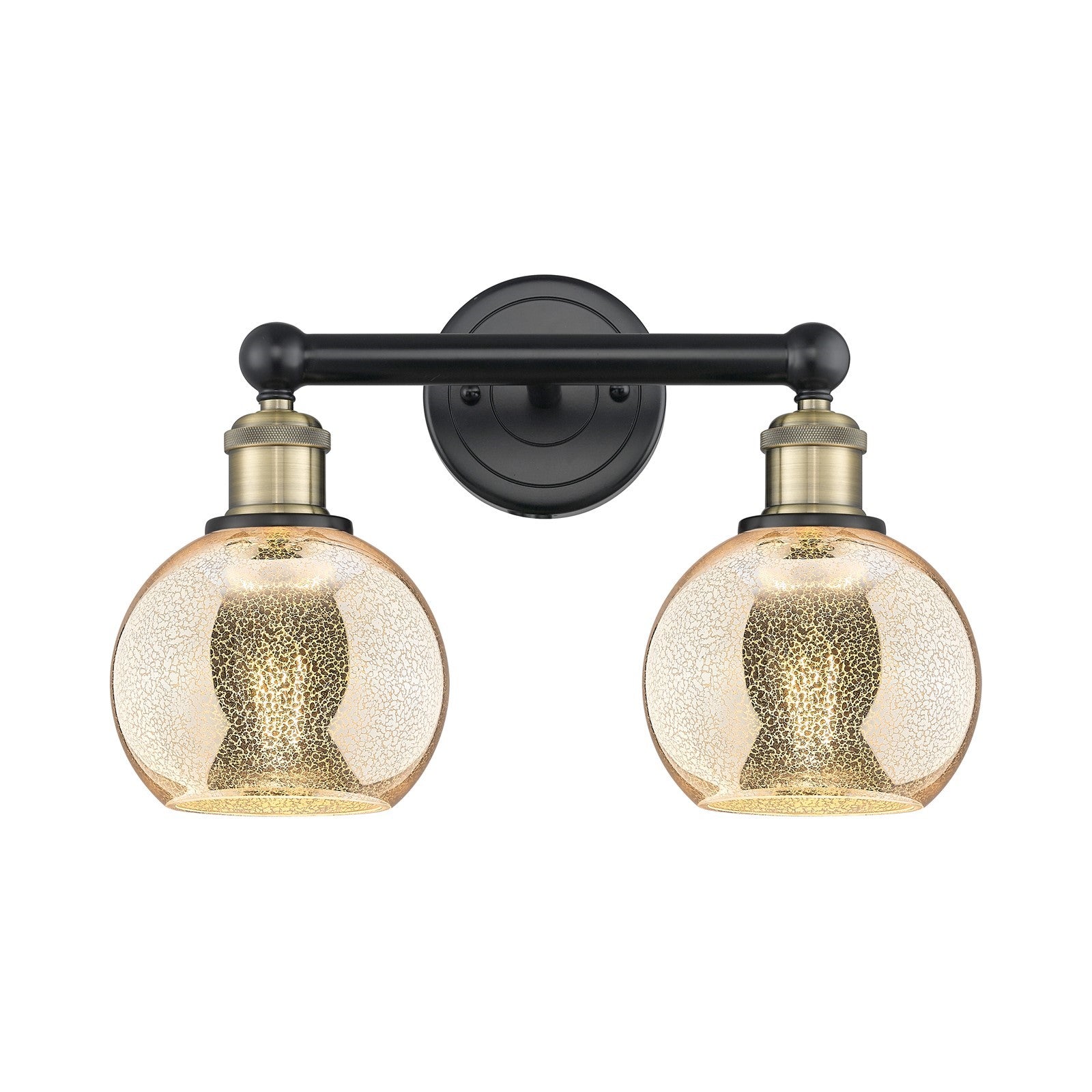 Innovations Athens 15in 2-Light Bath Vanity Light | Industrial Black Antique Brass and Mercury Glass | Bathroom Vanity | 14.88 x | Model 616-2W-BAB-G128-6