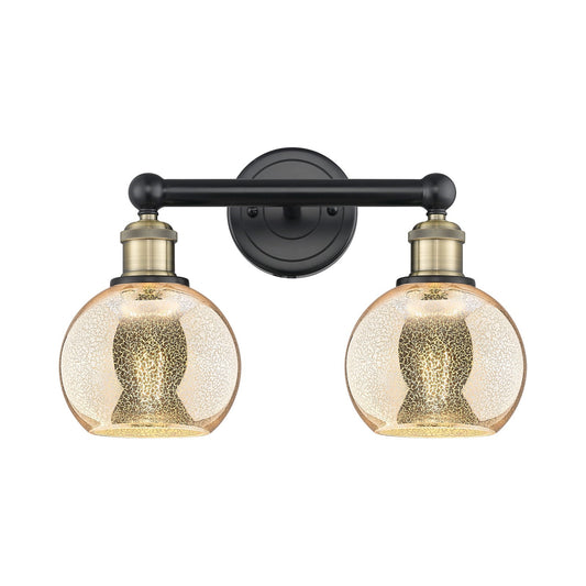 Innovations Athens 15in 2-Light Bath Vanity Light | Industrial Black Antique Brass and Mercury Glass | Bathroom Vanity | 14.88 x | Model 616-2W-BAB-G128-6