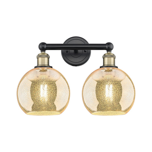 Innovations Athens 17in 2-Light Bath Vanity | Industrial Black Antique Brass and Mercury Glass | Bathroom Vanity Light | 17 x | Model 616-2W-BAB-G128-8