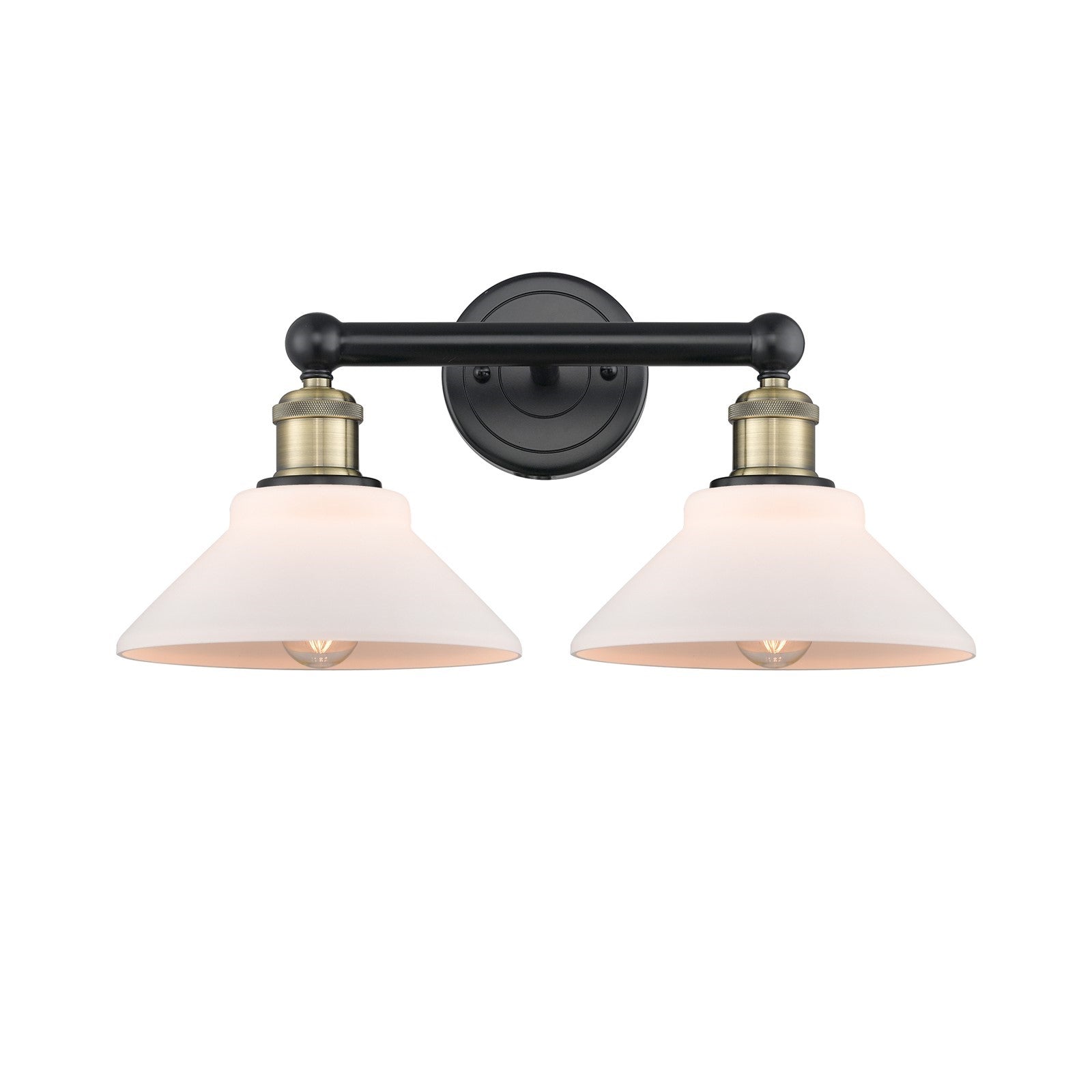 Innovations Orwell 2-Light 17.38in Bath Vanity Light | Industrial Black Antique Brass Steel and Matte White Glass | Bathroom | Model 616-2W-BAB-G131