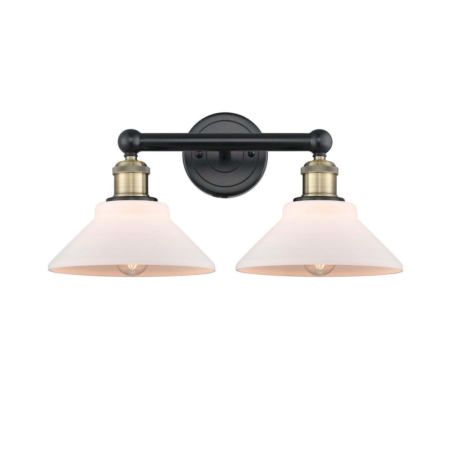 Innovations Orwell 2-Light 17.38in Bath Vanity Light | Industrial Black Antique Brass Steel and Matte White Glass | Bathroom | Model 616-2W-BAB-G131