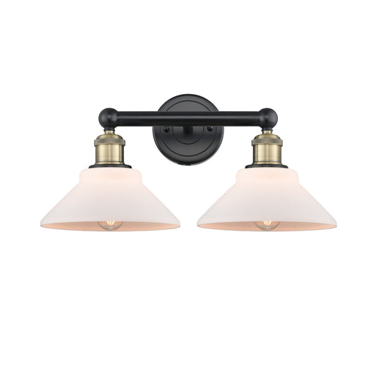 Innovations Orwell 2-Light 17.38in Bath Vanity Light | Industrial Black Antique Brass Steel and Matte White Glass | Bathroom | Model 616-2W-BAB-G131