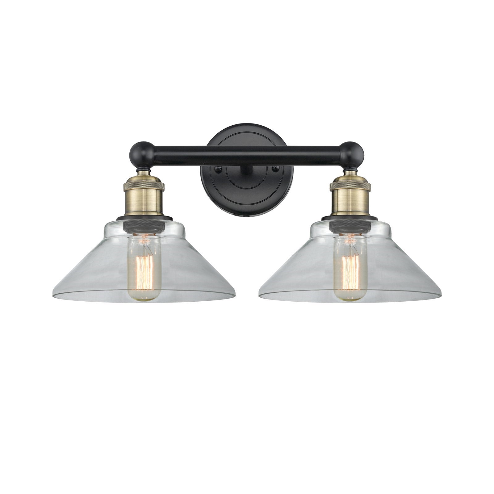 Innovations Orwell 17in 2-Light Bath Vanity | Industrial Black Antique Brass Steel and Clear Cone Glass | Bathroom Vanity Light | Model 616-2W-BAB-G132