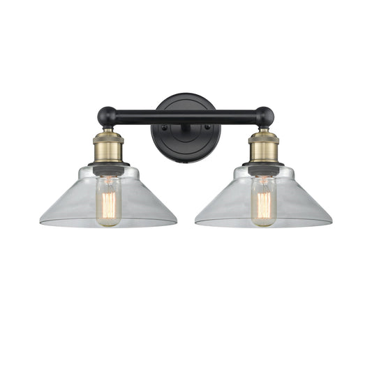 Innovations Orwell 17in 2-Light Bath Vanity | Industrial Black Antique Brass Steel and Clear Cone Glass | Bathroom Vanity Light | Model 616-2W-BAB-G132