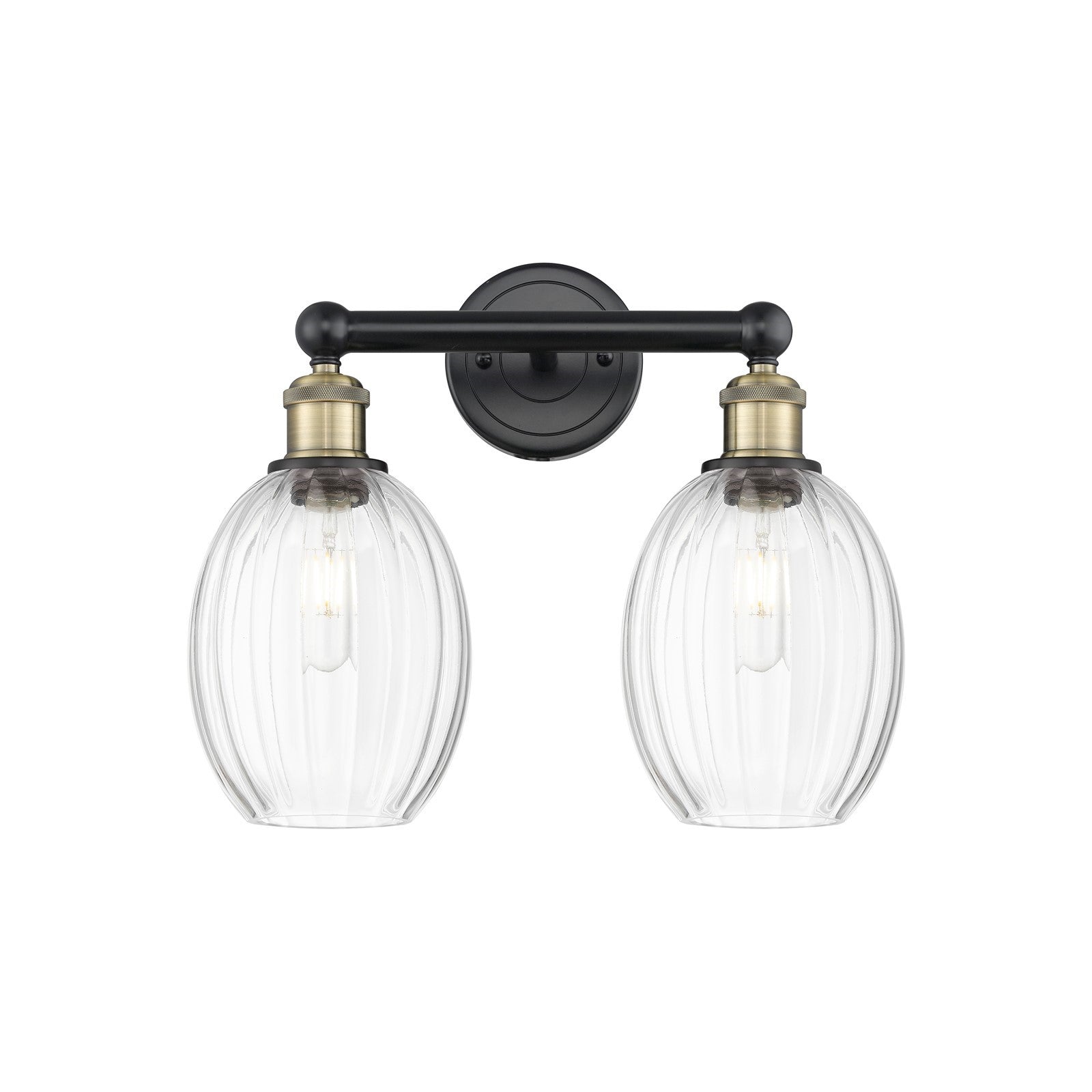 Innovations Preston Bulb 15.25in 2-Light Bath Vanity Light | Industrial Black Antique Brass and Clear Glass | Bathroom Vanity | Model 616-2W-BAB-G459-6CL