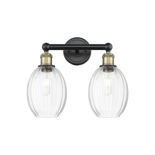 Innovations Preston Bulb 15.25in 2-Light Bath Vanity Light | Industrial Black Antique Brass and Clear Glass | Bathroom Vanity | Model 616-2W-BAB-G459-6CL