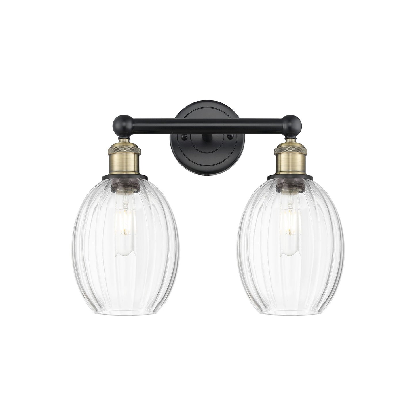 Innovations Preston Bulb 15.25in 2-Light Bath Vanity Light | Industrial Black Antique Brass and Clear Glass | Bathroom Vanity | Model 616-2W-BAB-G459-6CL