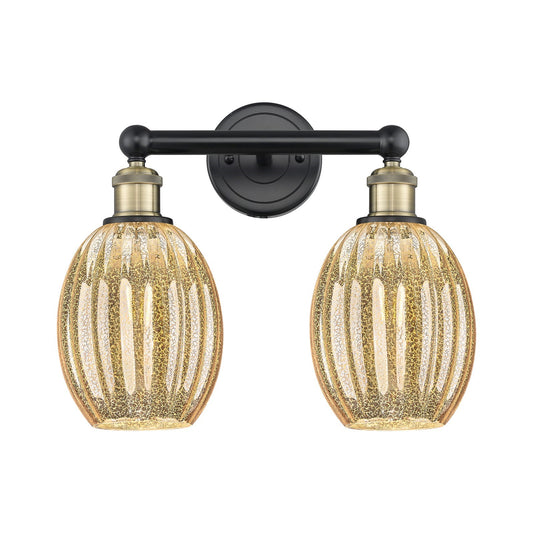 Innovations Preston Bulb 15in 2-Light Bath Vanity Light | Industrial Black Antique Brass Steel and Mercury Glass | Bathroom | Model 616-2W-BAB-G459-6ME