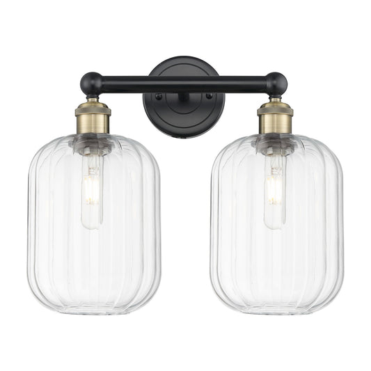 Innovations Preston Cylinder 16in 2-Light Bath Vanity Light | Industrial Black Antique Brass and Clear Glass | Bathroom Vanity | Model 616-2W-BAB-G460-7CL