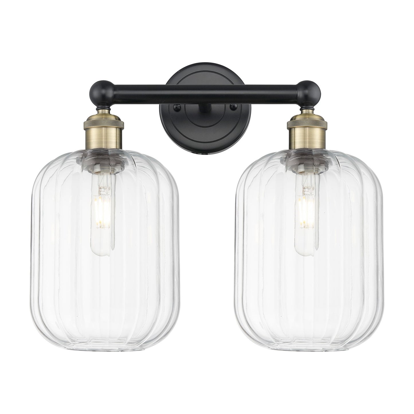 Innovations Preston Cylinder 16in 2-Light Bath Vanity Light | Industrial Black Antique Brass and Clear Glass | Bathroom Vanity | Model 616-2W-BAB-G460-7CL