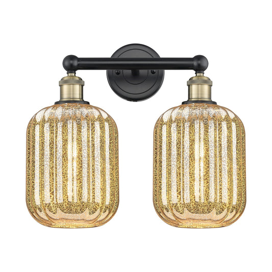 Innovations Preston Cylinder 16in 2-Light Bath Vanity Light | Industrial Matte Black and Antique Brass with Mercury Glass | Model 616-2W-BAB-G460-7ME