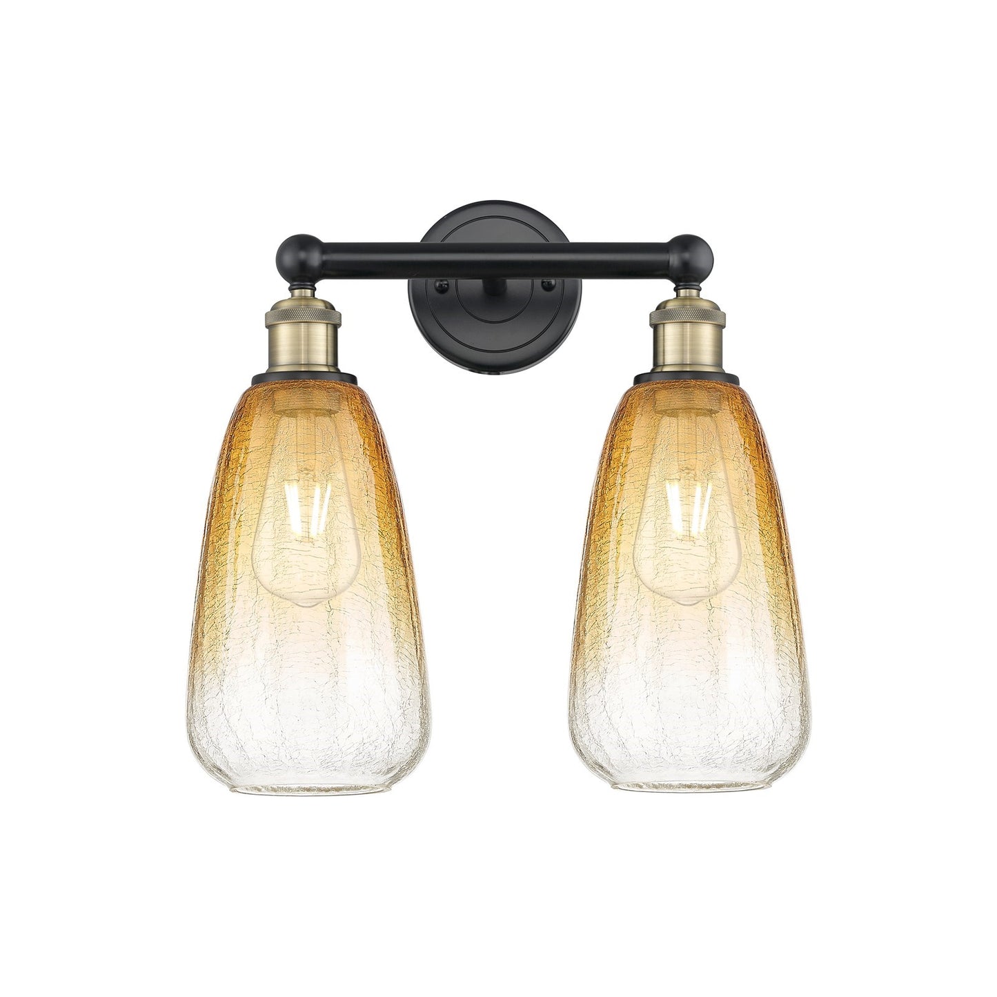 Innovations Brookhaven Almond 15in 2-Light Bath Vanity Light | Industrial Black Antique Brass Steel and Amber Glass | Bathroom | Model 616-2W-BAB-G480-6AM