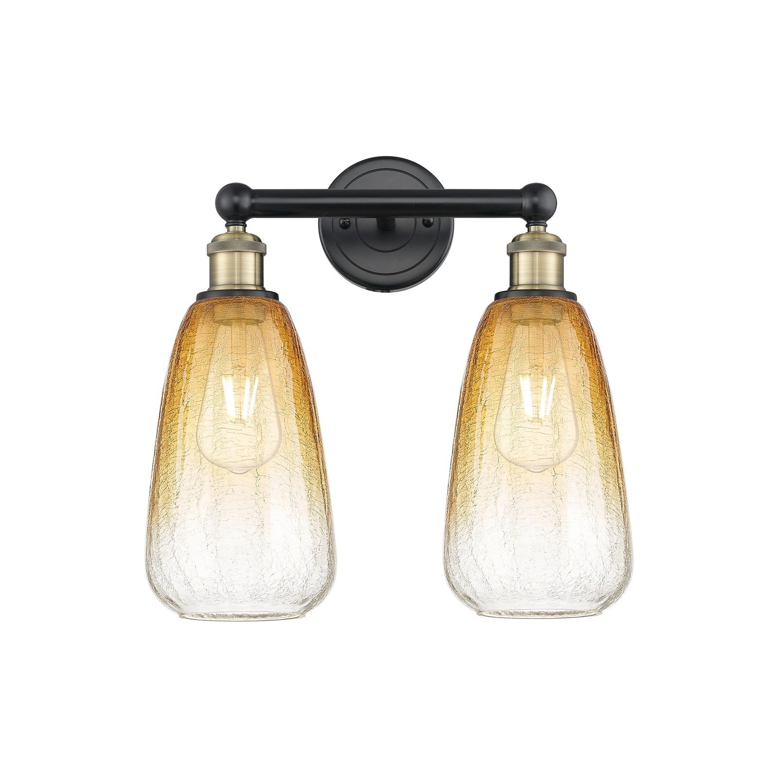 Innovations Brookhaven Almond 15in 2-Light Bath Vanity Light | Industrial Black Antique Brass Steel and Amber Glass | Bathroom | Model 616-2W-BAB-G480-6AM