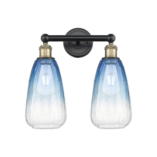Innovations Brookhaven Almond 15in 2-Light Bath Vanity Light | Industrial Black Antique Brass and Sapphire Blue Glass | Model 616-2W-BAB-G480-6SB