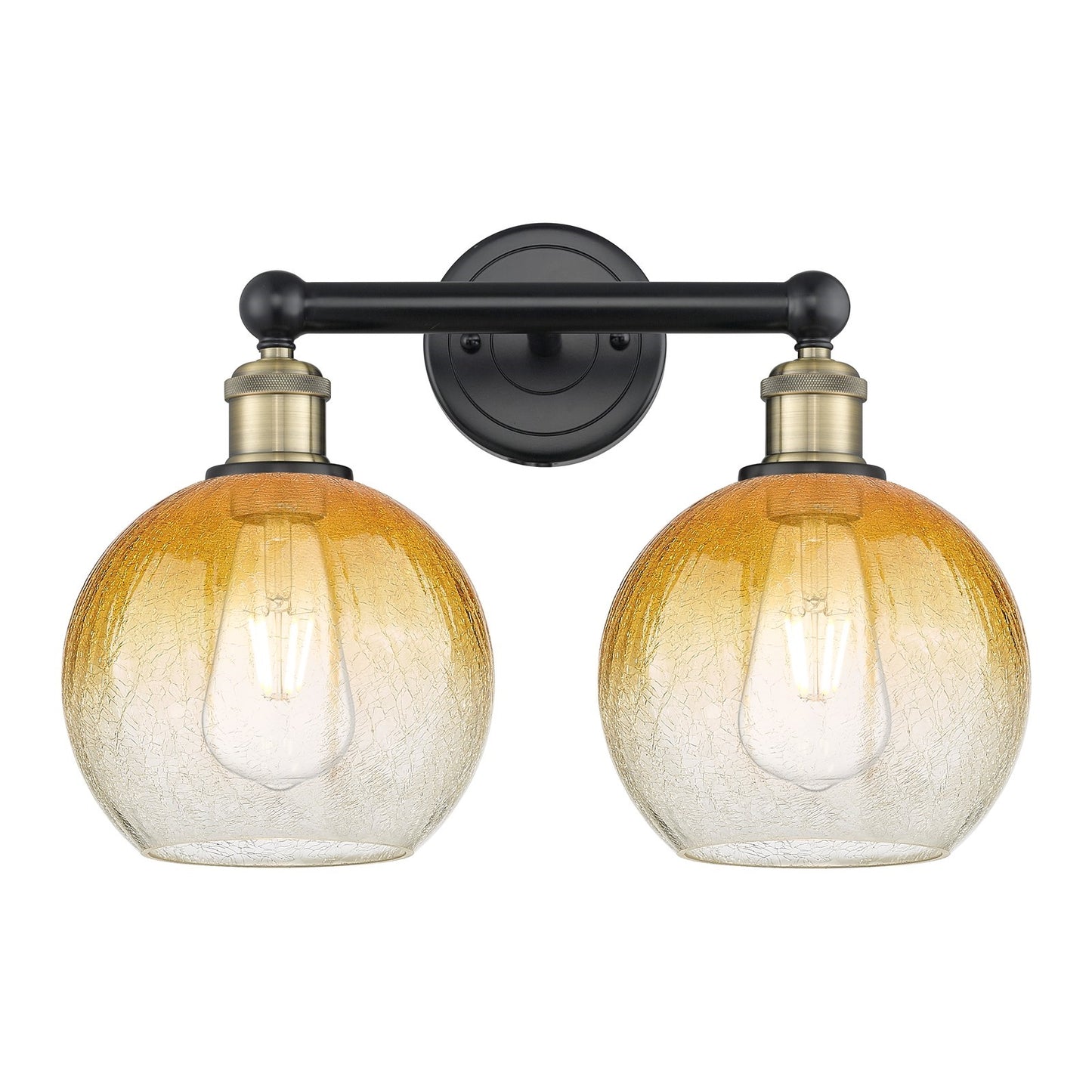Innovations Brookhaven Globe 17in 2-Light Bath Vanity Light | Industrial Black Antique Brass Steel and Amber Glass | Bathroom | Model 616-2W-BAB-G483-8AM