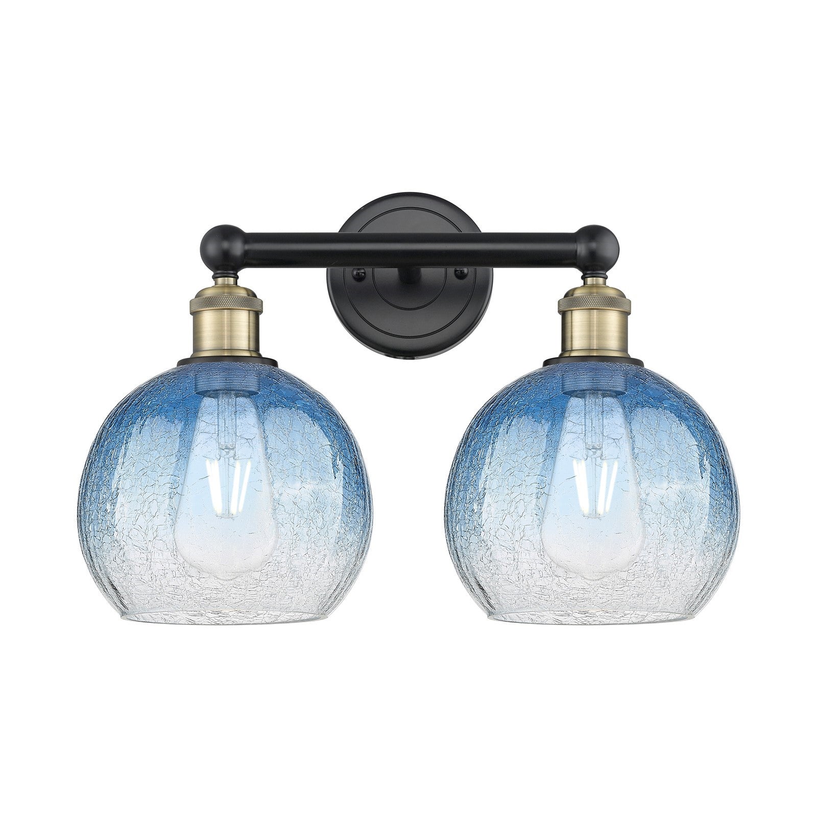 Innovations Brookhaven Globe 17in 2-Light Vanity Light | Industrial Black Antique Brass and Sapphire Blue Glass | Bathroom | Model 616-2W-BAB-G483-8SB