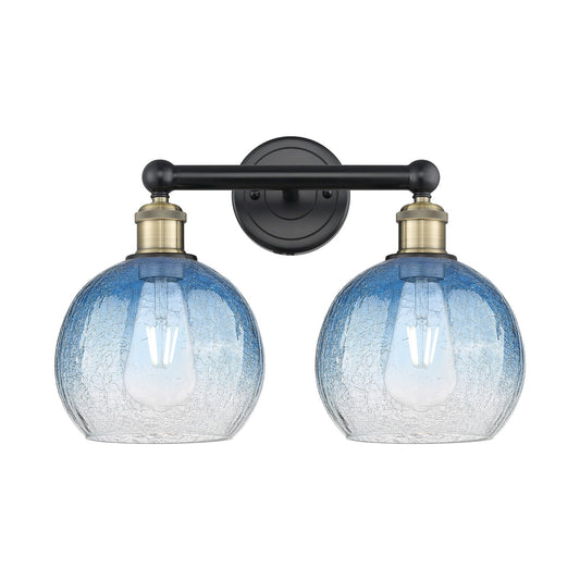 Innovations Brookhaven Globe 17in 2-Light Vanity Light | Industrial Black Antique Brass and Sapphire Blue Glass | Bathroom | Model 616-2W-BAB-G483-8SB