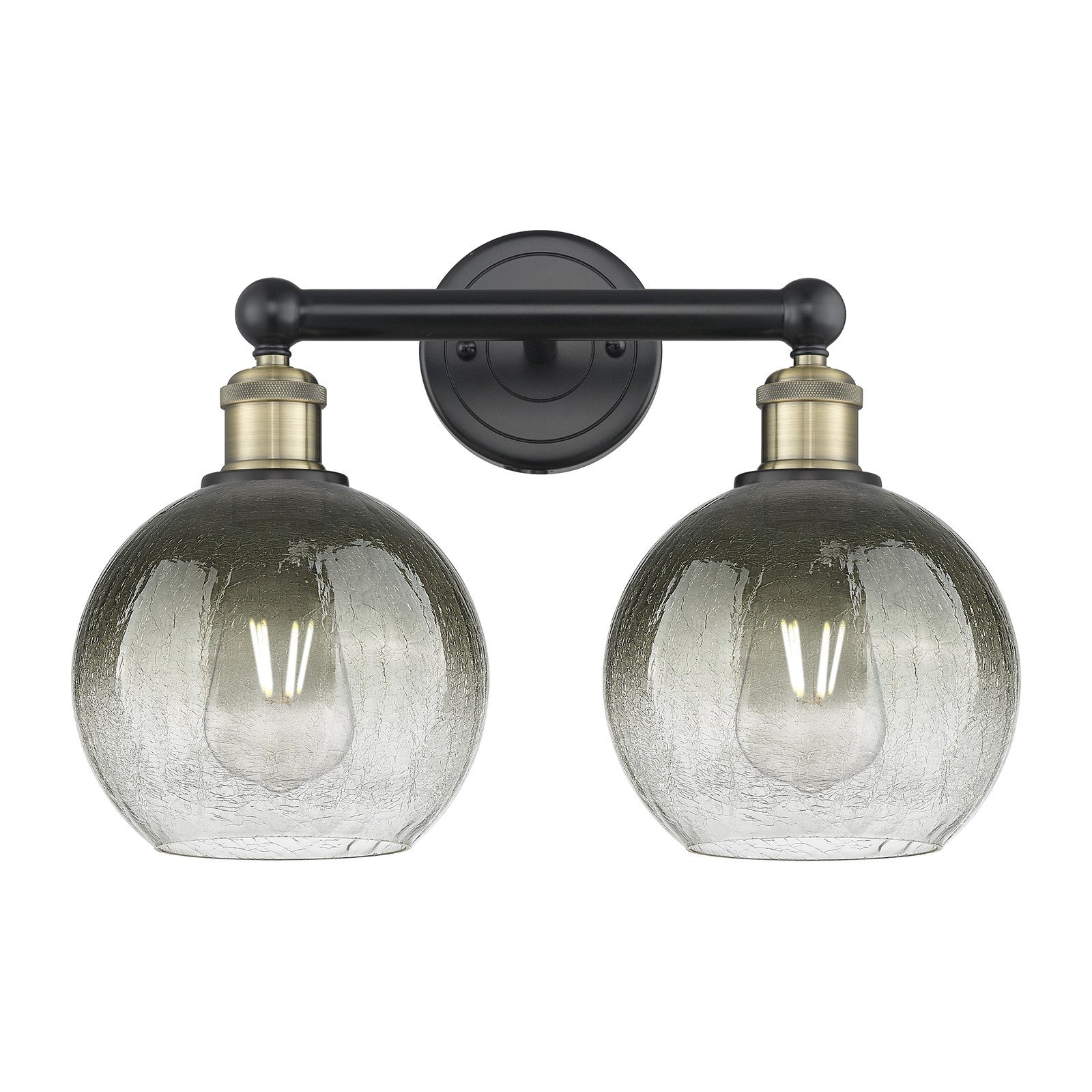 Innovations Brookhaven Globe 17in 2-Light Bath Vanity Light | Industrial Black Antique Brass Steel and Slate Glass | Bathroom | Model 616-2W-BAB-G483-8SL