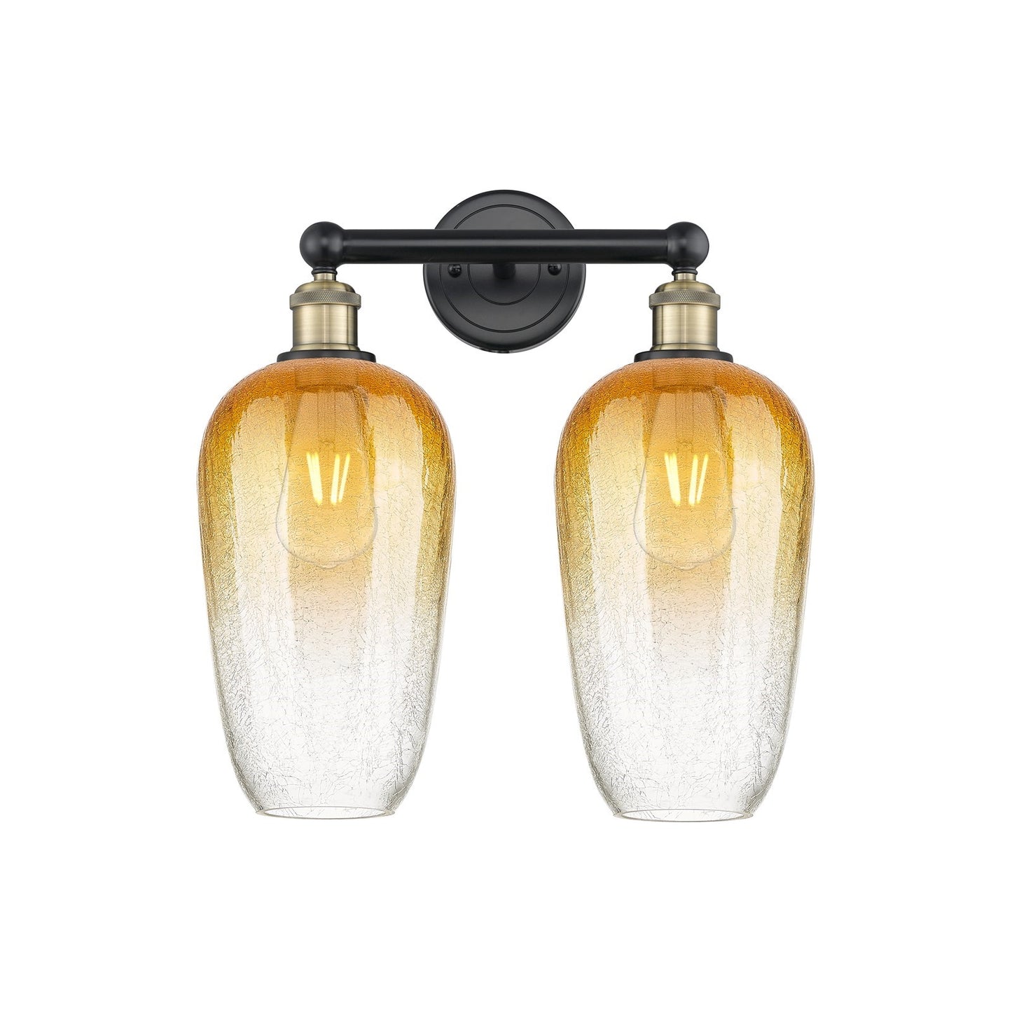 Innovations Brookhaven Flute 16in 2-Light Bath Vanity Light | Industrial Black Antique Brass and Amber Glass | Bathroom Vanity | Model 616-2W-BAB-G484-7AM