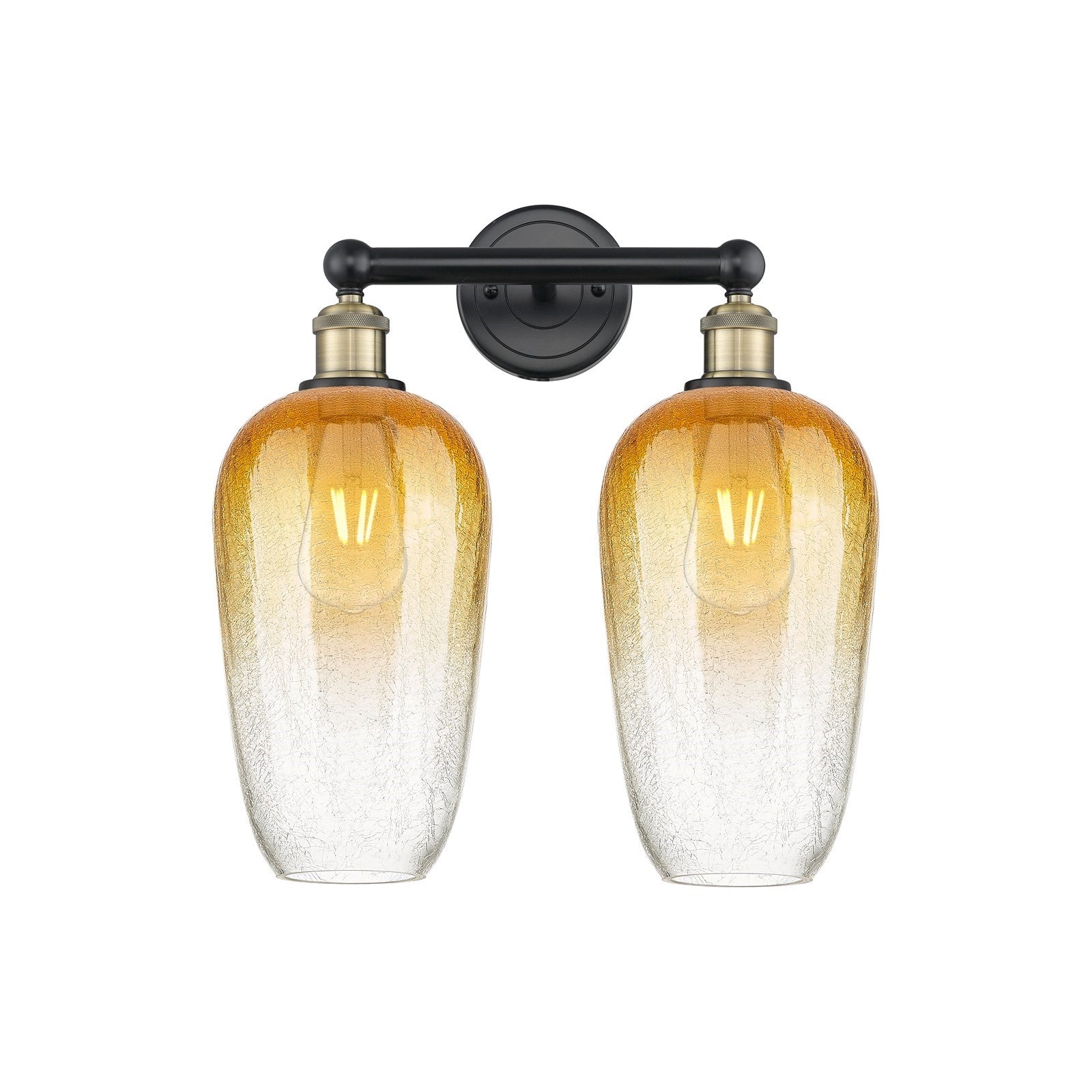 Innovations Brookhaven Flute 16in 2-Light Bath Vanity Light | Industrial Black Antique Brass and Amber Glass | Bathroom Vanity | Model 616-2W-BAB-G484-7AM