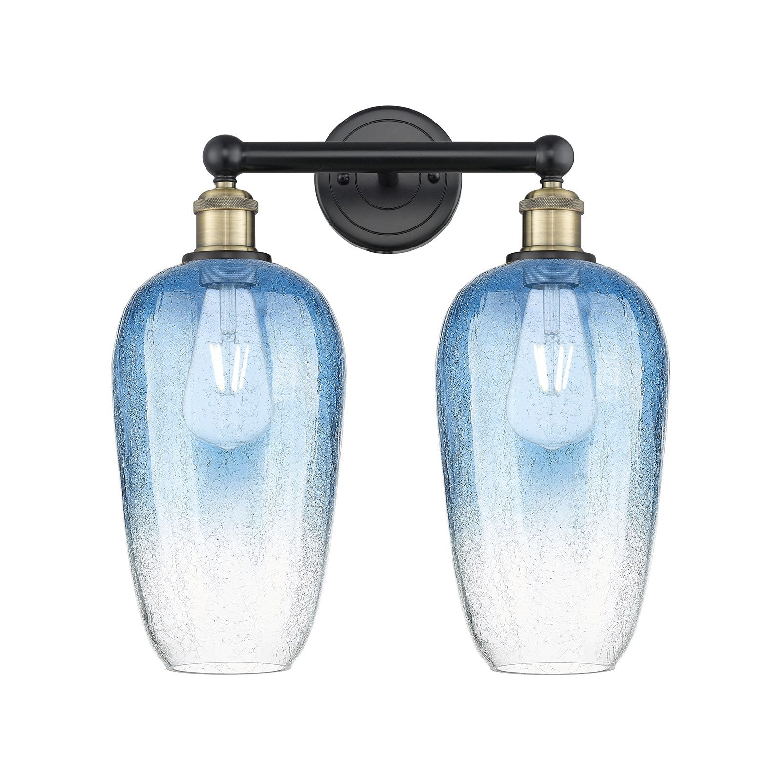 Innovations Brookhaven Flute 16in 2-Light Bath Vanity Light | Industrial Black Antique Brass and Sapphire Blue Glass | Model 616-2W-BAB-G484-7SB