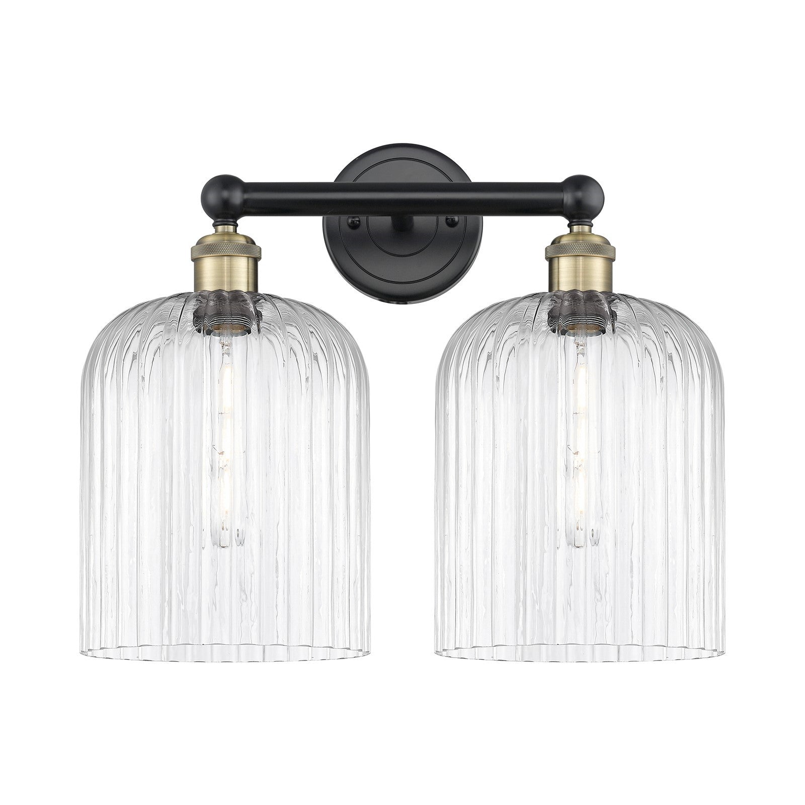 Innovations Bridal Veil 14in 2-Light Bath Vanity Light | Art Nouveau Industrial Black Antique Brass and Clear Ribbed Glass | Model 616-2W-BAB-G559-8CL