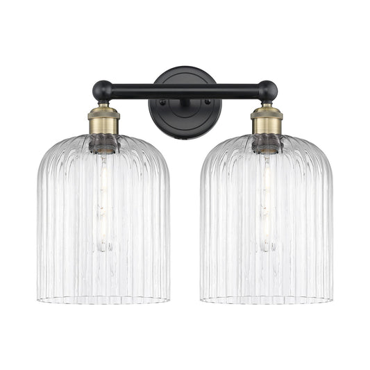Innovations Bridal Veil 14in 2-Light Bath Vanity Light | Art Nouveau Industrial Black Antique Brass and Clear Ribbed Glass | Model 616-2W-BAB-G559-8CL
