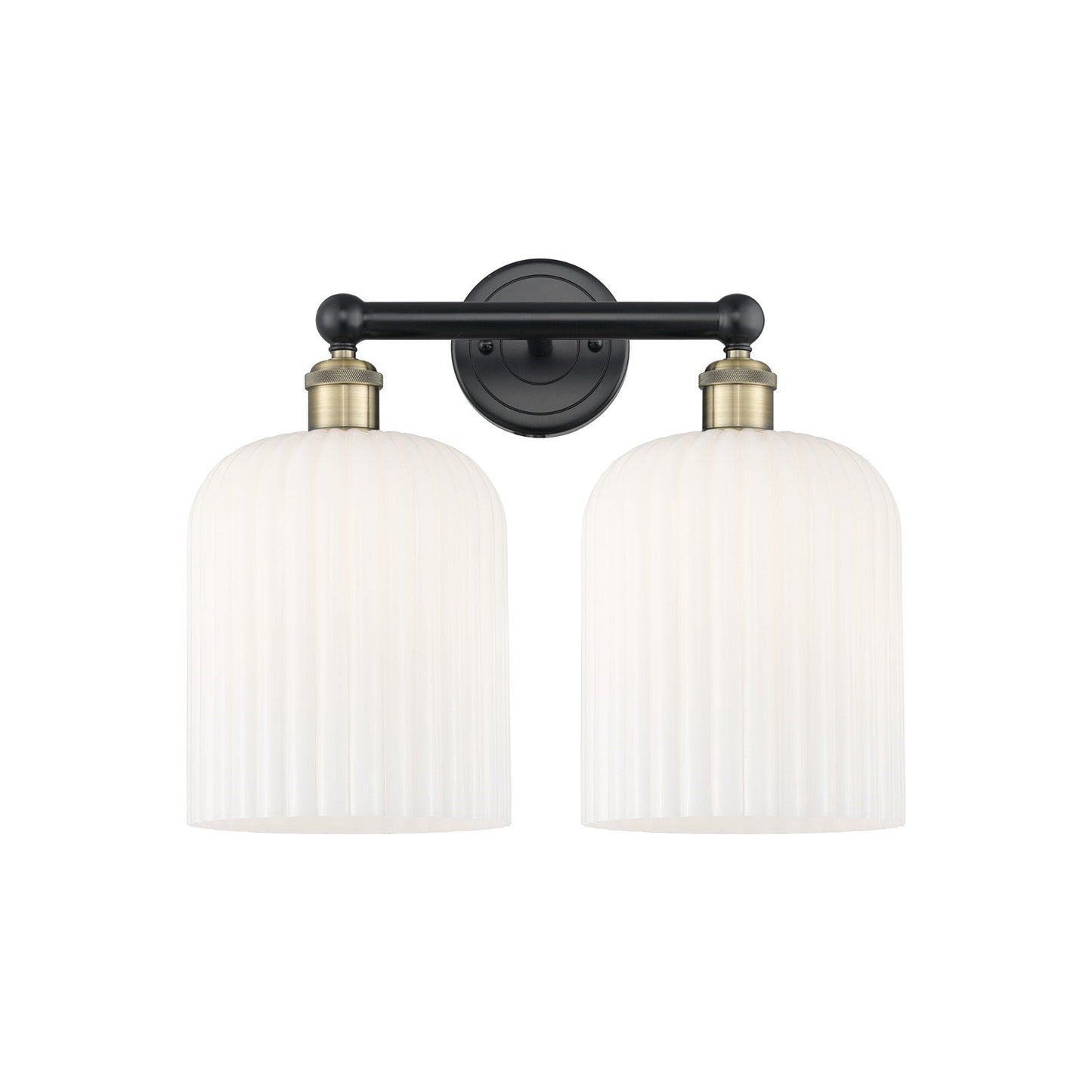 Innovations Bridal Veil 14in 2-Light Bath Vanity Light | Art Nouveau Black Antique Brass and Gloss White Ribbed Glass | Model 616-2W-BAB-G559-8GWH