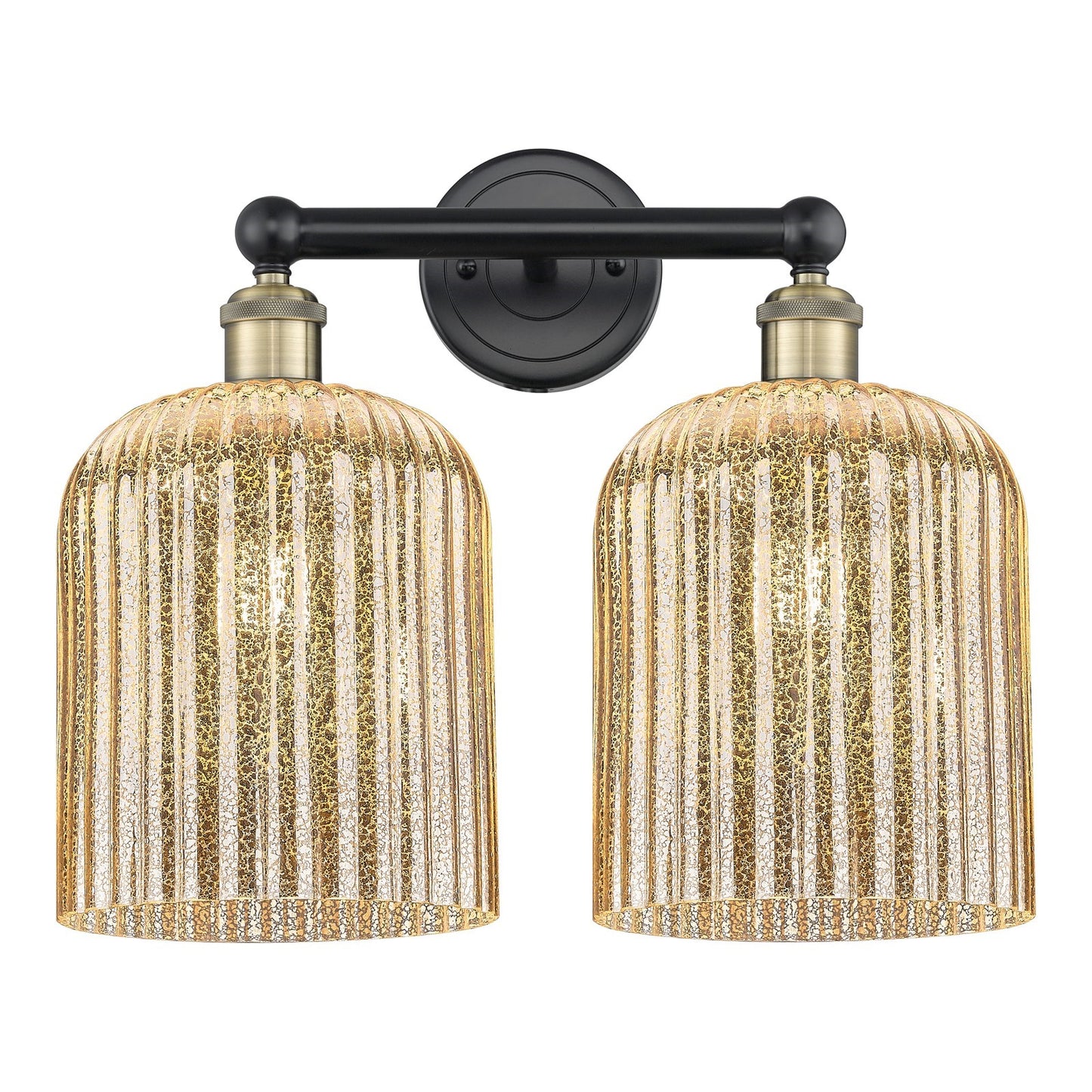 Innovations Bridal Veil 14in 2-Light Bath Vanity Light | Art Nouveau Black Antique Brass and Mercury Ribbed Glass | Bathroom | Model 616-2W-BAB-G559-8ME
