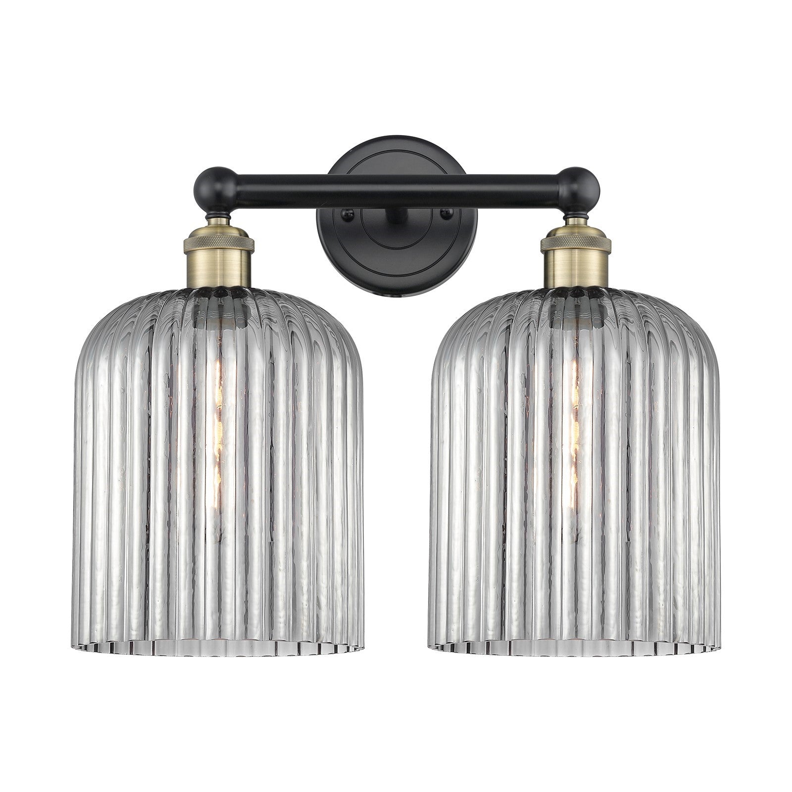 Innovations Bridal Veil 14in 2-Light Bath Vanity Light | Art Nouveau Black Antique Brass and Light Smoke Ribbed Glass | Model 616-2W-BAB-G559-8SM