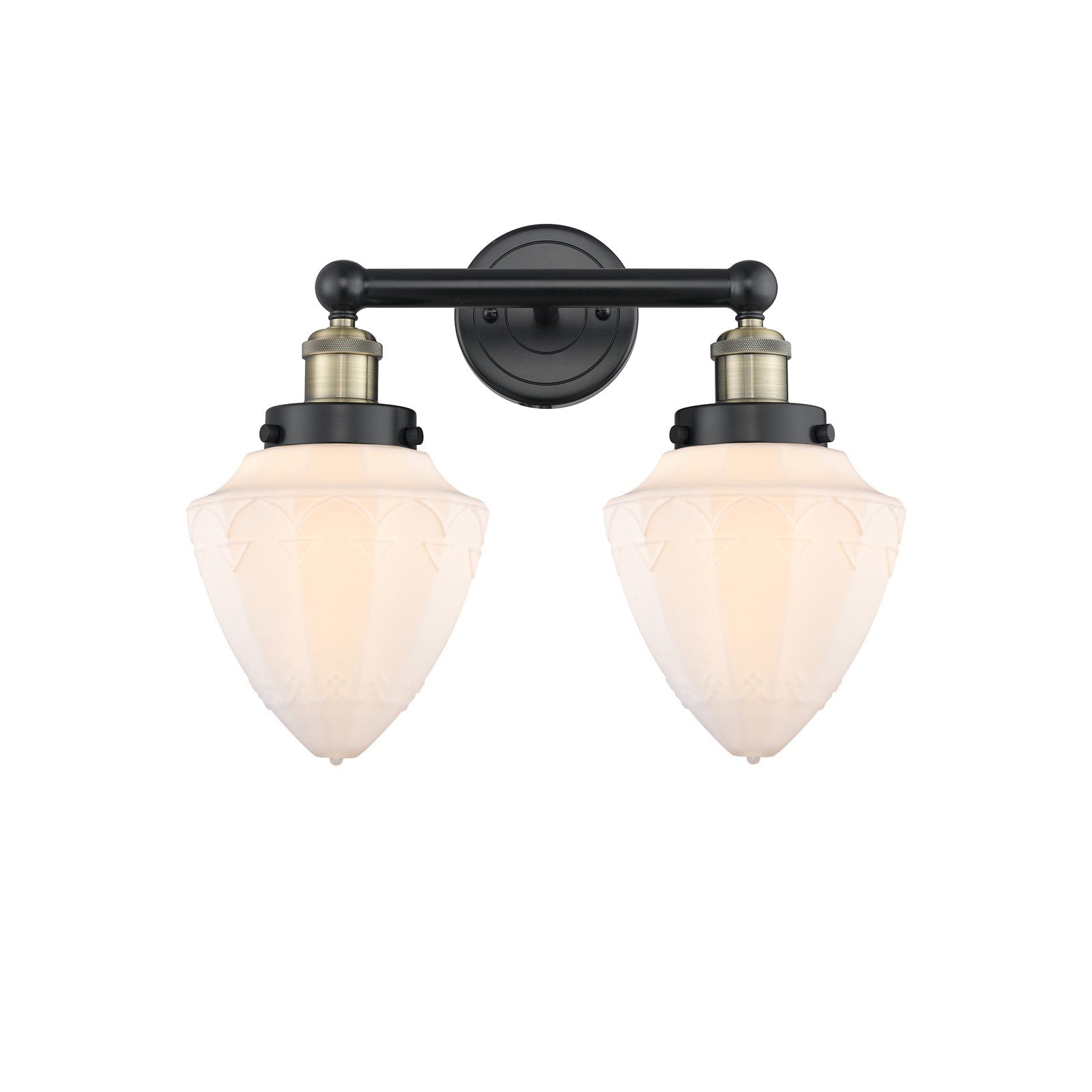 Innovations Bullet 16in 2-Light Bath Vanity | Industrial Black Antique Brass and Matte White Frosted Glass | Bathroom Vanity & | Model 616-2W-BAB-G661-7