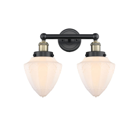 Innovations Bullet 16in 2-Light Bath Vanity | Industrial Black Antique Brass and Matte White Frosted Glass | Bathroom Vanity & | Model 616-2W-BAB-G661-7